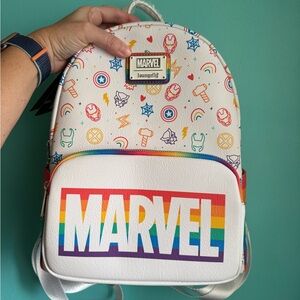 Marvel Loungefly Pride Collection Backpack White Rainbow Medium Size NWT